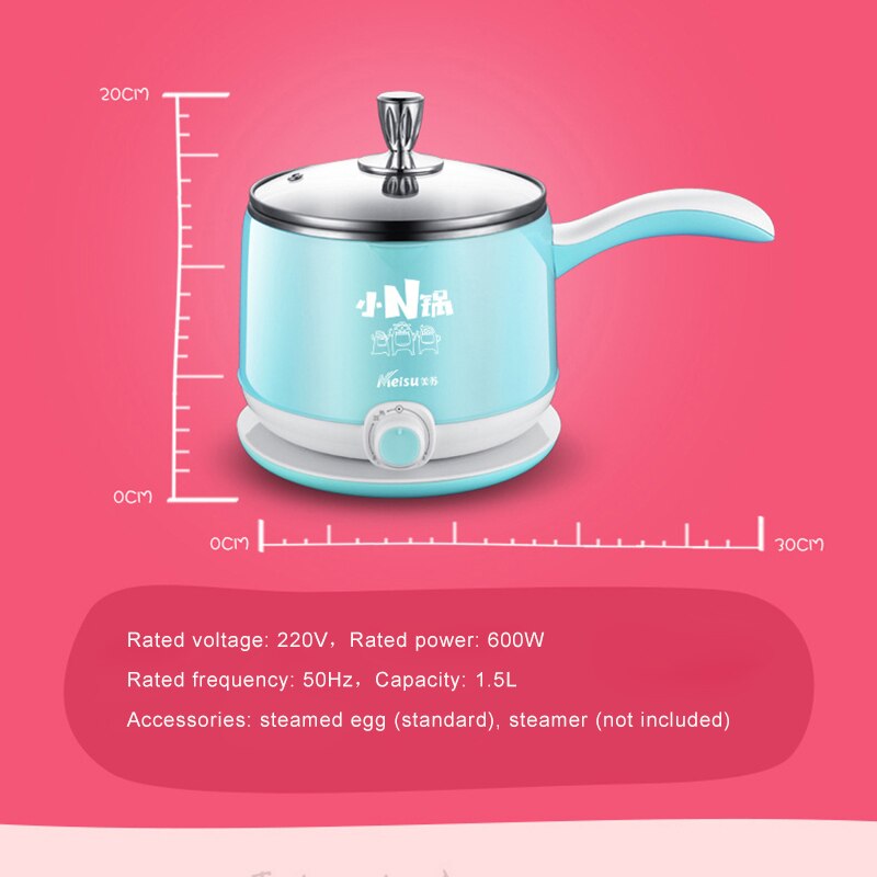 Multi-function Electric Cooker 1.5L Electric Skillet Pot Cooking Noodle Pot Student Mini Split Steaming Stew Pot 220V