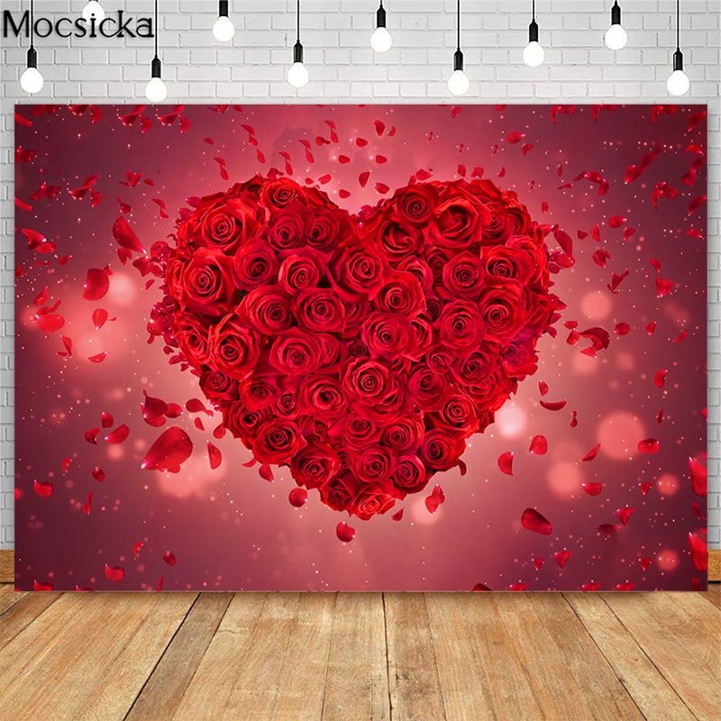 Mocsicka – arrière-plan pour photographie de la saint-valentin, toile de fond pour stand Photo de mariage, fête prénuptiale, Rose rouge: Vinyl-150x100cm