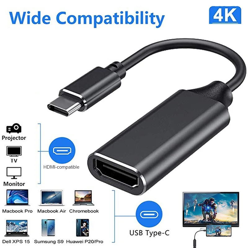TYPE C to HDTV 4K Adapter USB C to HDMI Cable Converter USB 3.1 Male to HDTV Female Converter Cable for Laptop Tablet TV MacBook