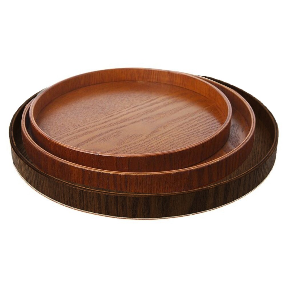 Natural Tea Tray Food Wooden Round Bakery Serving Tray Fruit Dishes Platter Retro Kitchen Tools Plate Tea Accessories 3 Sizes