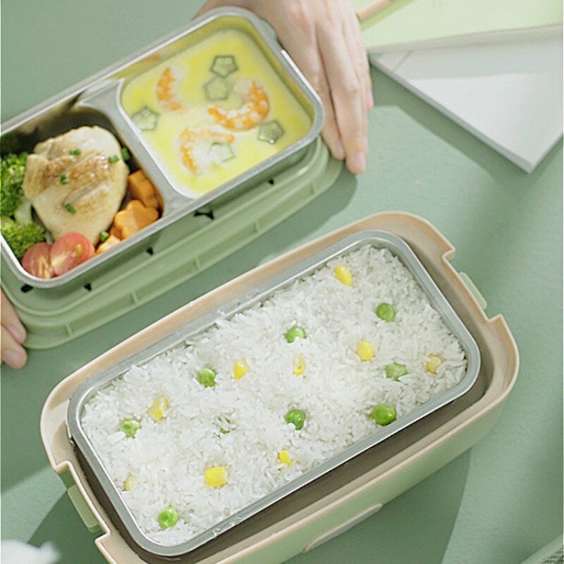 220V Multi Rice Cooker Electric Heating Lunch Box Portable Cooking Heating Pot Stainless Steel Inner For Travel With Tableware