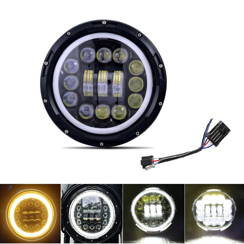 7 Inch Headlight For Harley Motorcycle 7Inch Round DRL Turn Signal Halo LED Headlamp: 90DB