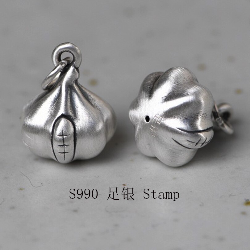 BALMORA Original 100% 990 Pure Silver Pendant For Women Men Cute Dumplings Pendant Matte Thai Silver Charm Jewelry Without Chain