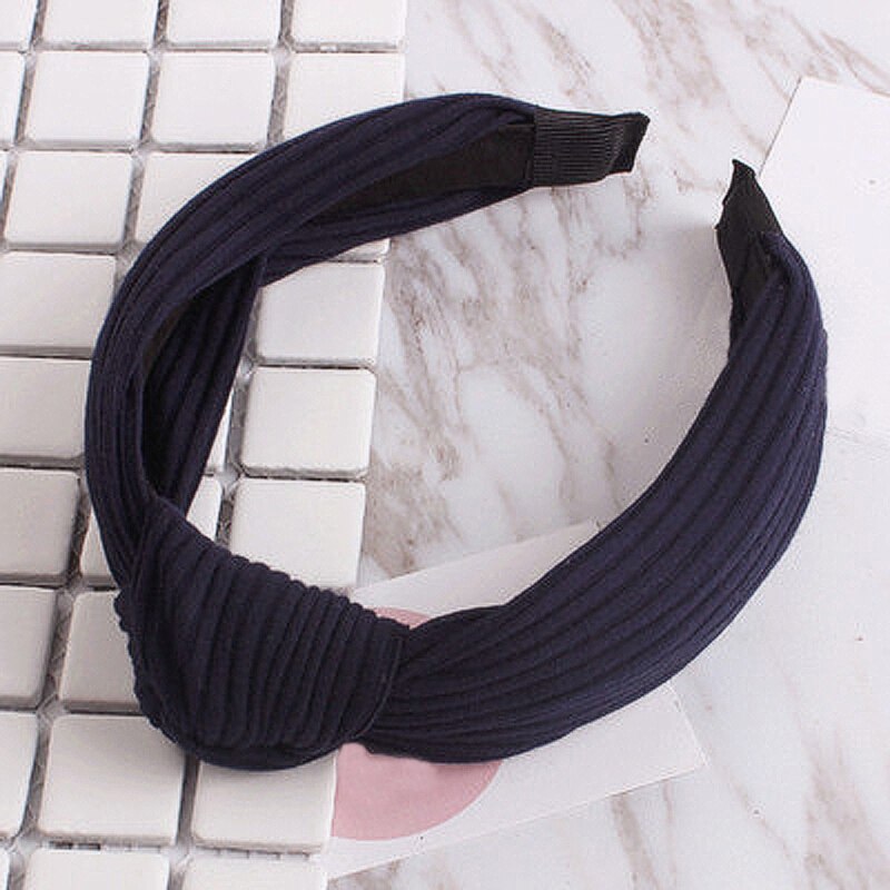 Solid Color Cloth Headband Cross Hair Band for Women Wide Plastic Hair Hoop Lady Turban Bezel Hair Bands Girls Hair Accessories: Navy