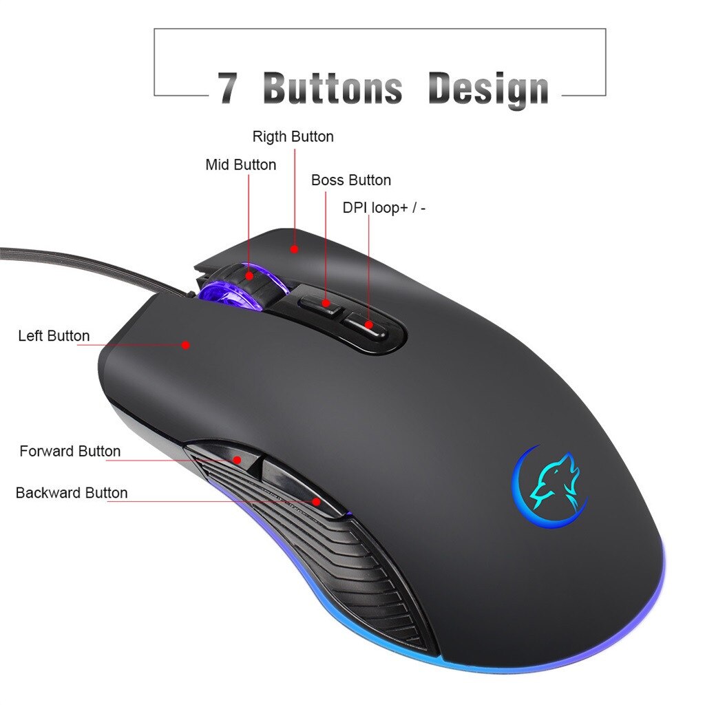 Led Optical Usb Wired Gaming Mice Mouse 7buttons 3200dpi Programmable