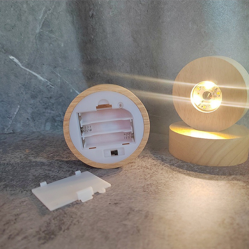 3d kristallglaskulor i harts, träställ, runda, 8cm 10cm varm- och kallljus led-sockel, drivs av aaa-batterier