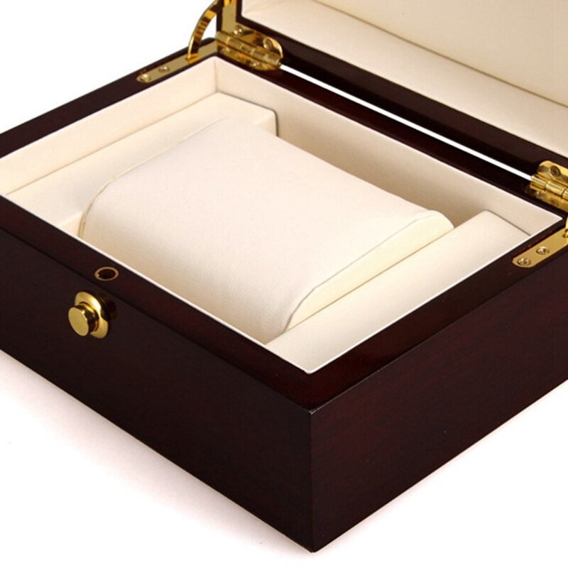 Wood Paint Smooth Single Watch Box With White Pu Leather Cushion High-Grade Packaging Box Jewelry Storage