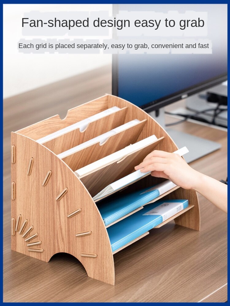 Fan shaped file data shelf office desktop multi layer storage rack Eco-friendly wood home living room organizer