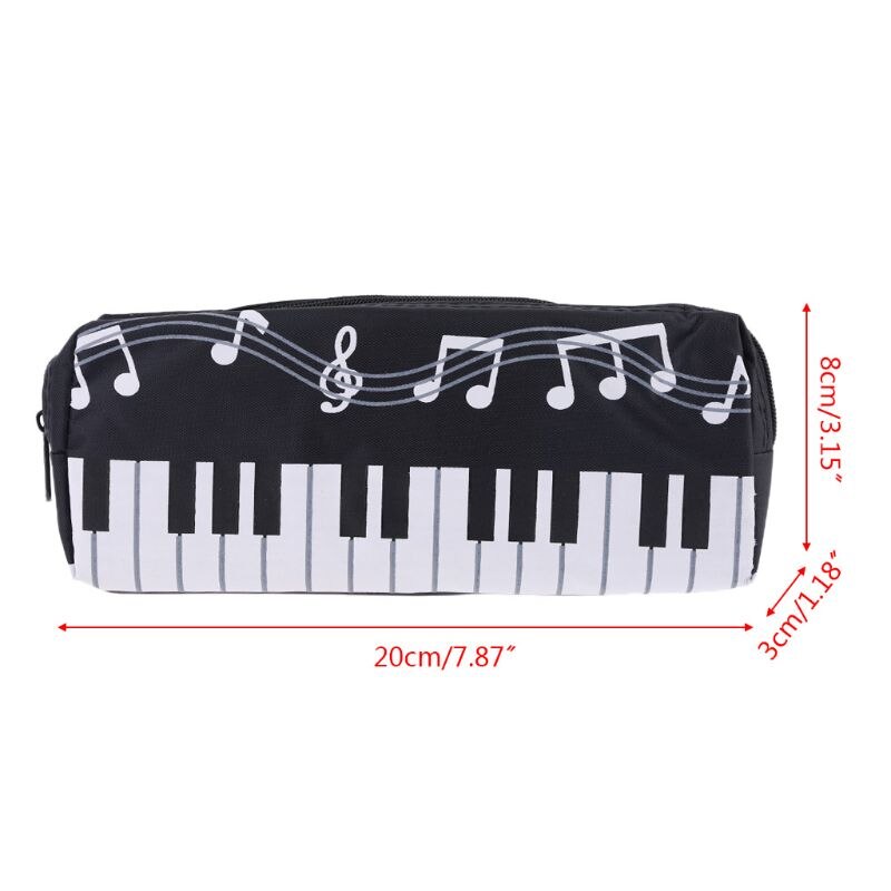 Music Notes Piano Keyboard Pencil Case Large Capacity Pen Bags Stationery Office