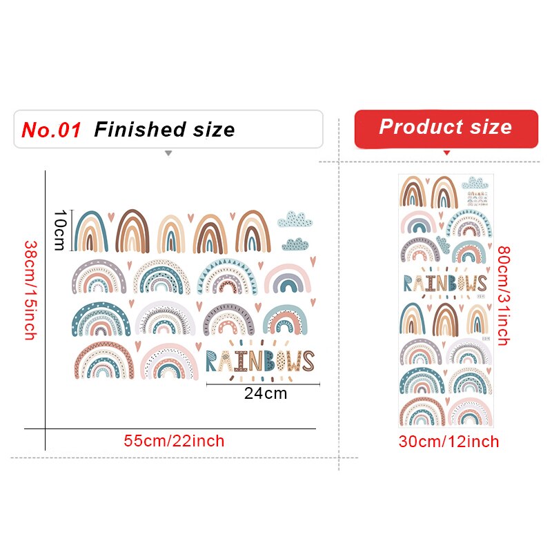 Adesivi murali arcobaleno fai-da-te per soggiorno decorazioni murali telecamera da letto adesivi murali in PVC rimovibili decorazioni per la casa camerette sfondi: no.01