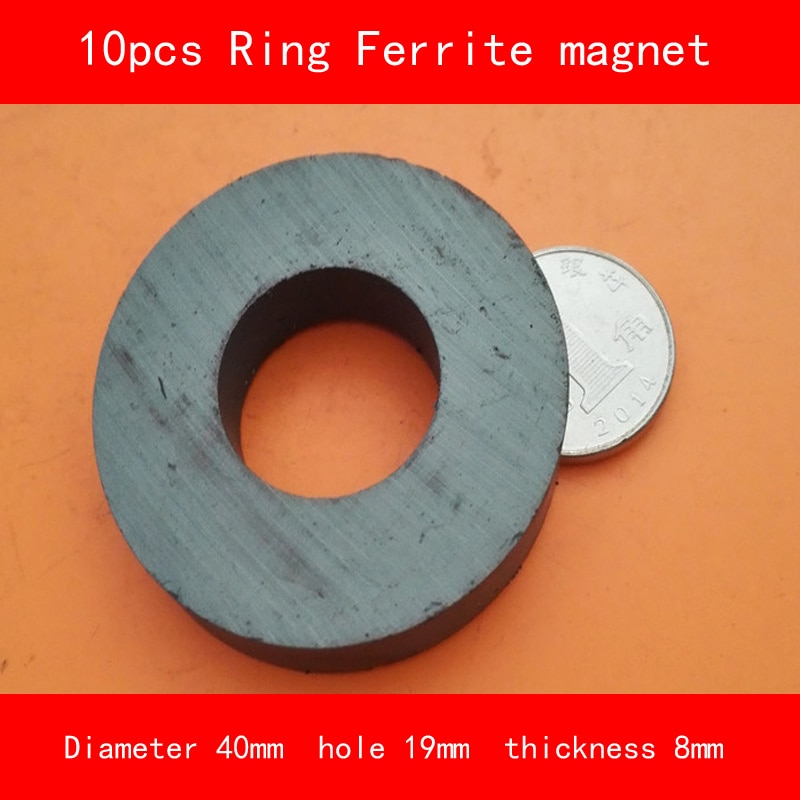 10 STKS buitendiameter 40mm gat 19mm dikte 8mm werk temperatuur-40 tot + 220 Celsius permanente ring ferrietmagneet