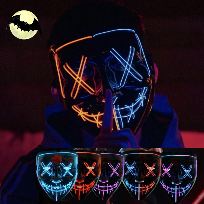 Halloween-fest led-lysende svart v-formet maske daglig kaldt lys halloween-skrekkmaske spøkelsesfestival spøkelsesdans lysende maske