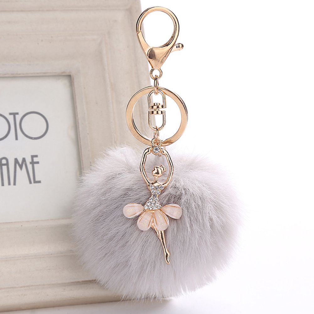 Cute Faux Rabbit Fur Key Ring Fluffy Ballet Girl Car Keychain Key Chain Women Bag Keys Accessories