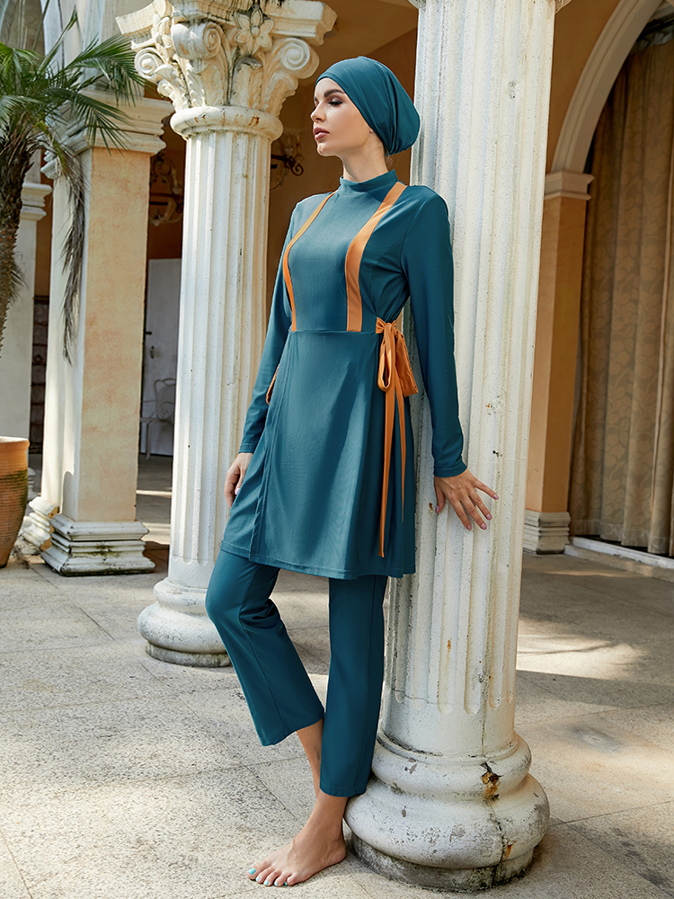Maillot de bain vert pour femmes, écharpe Hijab, modeste, pour la plage