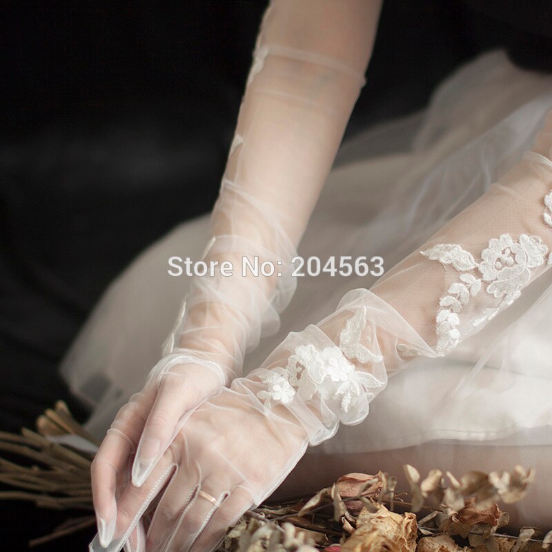 Romantische Bruids Handschoenen Met Kant Bruiloft Handschoenen Met Vinger Lange Handschoenen Voor Wedding Party