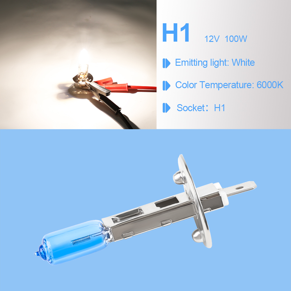 2 Stuks H1 Halogeenlampen 12V 100W Super Heldere Koplampen Lamp Voor Auto 6000K Wit Gloeilampen op Auto Auto Lamp H1