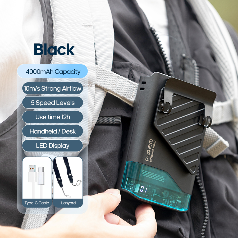 Mini 4000 mAh draagbare reisventilator 5 windsnelheden Camping Outdoor draagbare ventilator Oplaadbare koelventilator met LED-voedingsdisplay