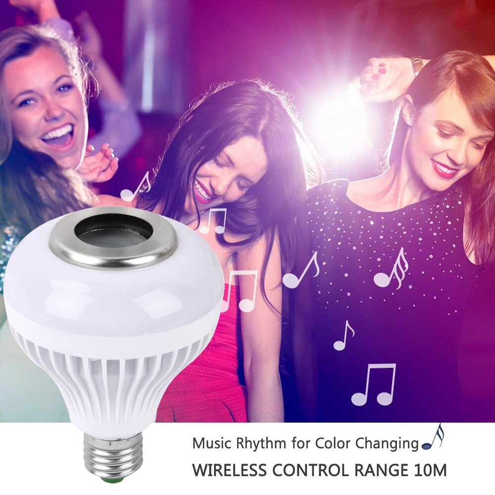 Bombilla Led inteligente E27 RGB con Altavoz Bluetooth, lámpara inalámbrica regulable de 12W para reproducción de música, con Control remoto de 24 teclas