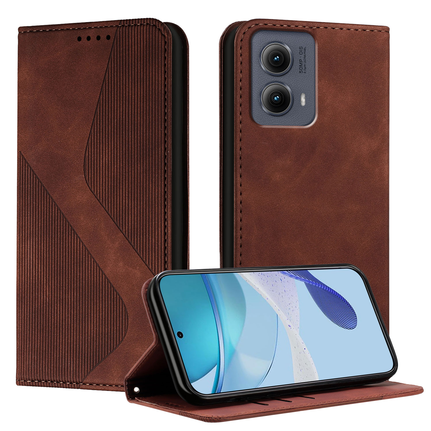 Fundas de cuero con tapa magnética para Motorola Moto G85 5G, funda para Moto G55 G45, funda para Moto G35 G75: ABS / Plata