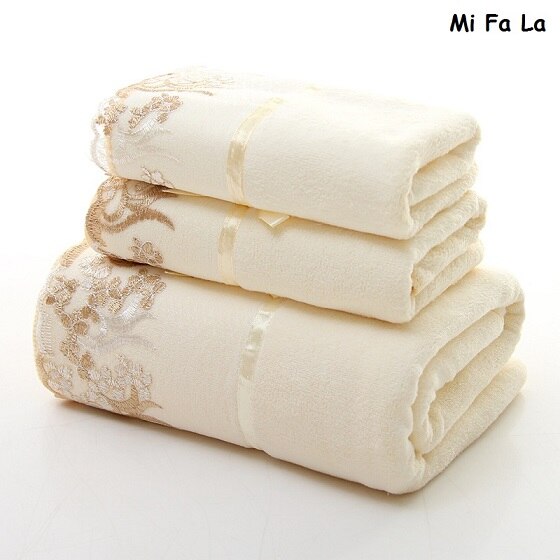 Juego De 3 unids/set De Toallas De baño con borde De encaje bordado para la cara, Toallas De microfibra, decoración De toalls Juegos absorbentes, baño De boda: B