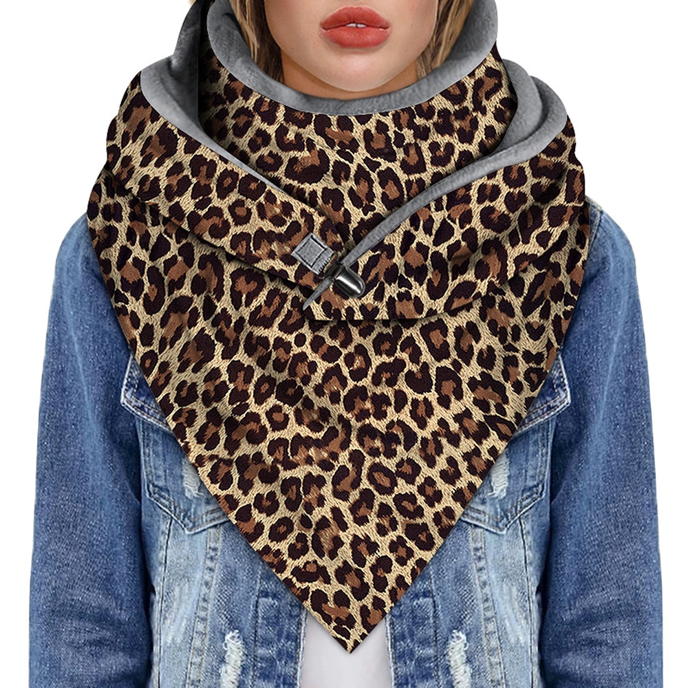 Scarf Floral Leopard Printed Fleece Scarf Winter Women Warm Wrap Ski Sportswear Triangle Women Scarves