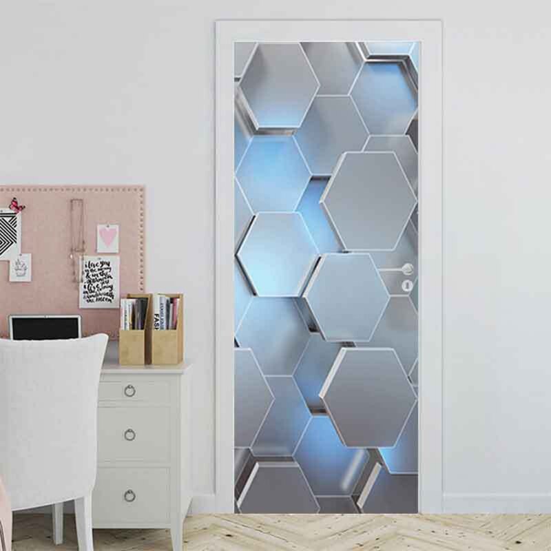 3D View Hexagon Door Sticker Peel and Stick Wallpaper Waterproof Removable Decal