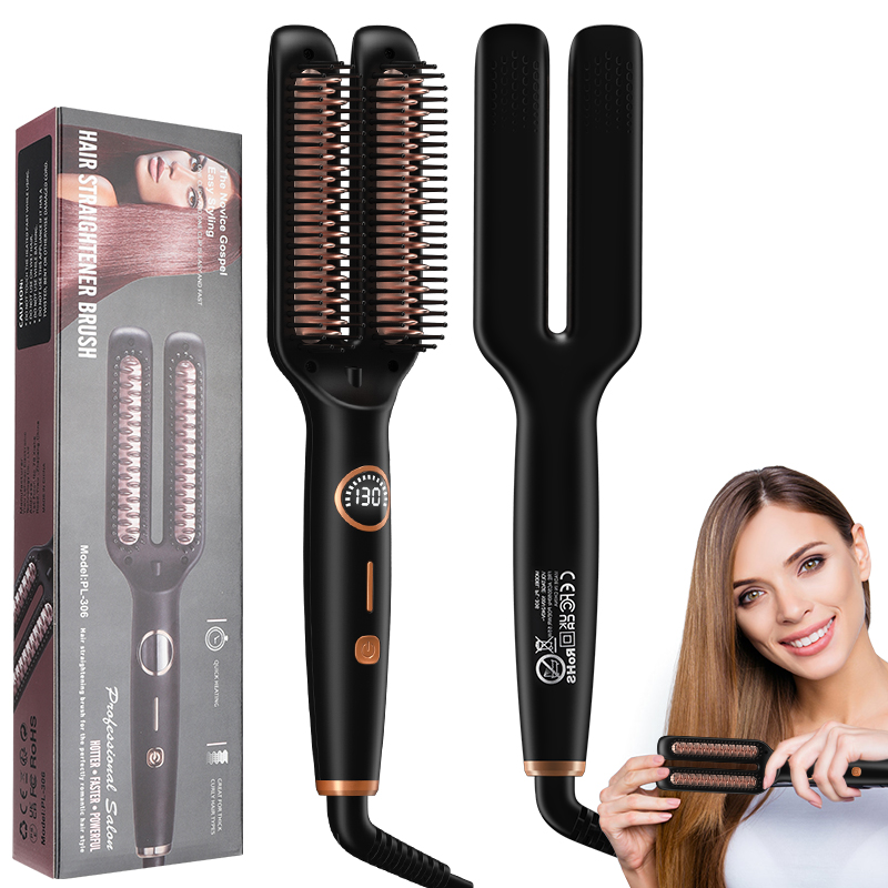 Cepillo alisador de pelo eléctrico Anti Frizz con pantalla Digital Lcd placa calefactora doble peine alisador de pelo de calentamiento rápido