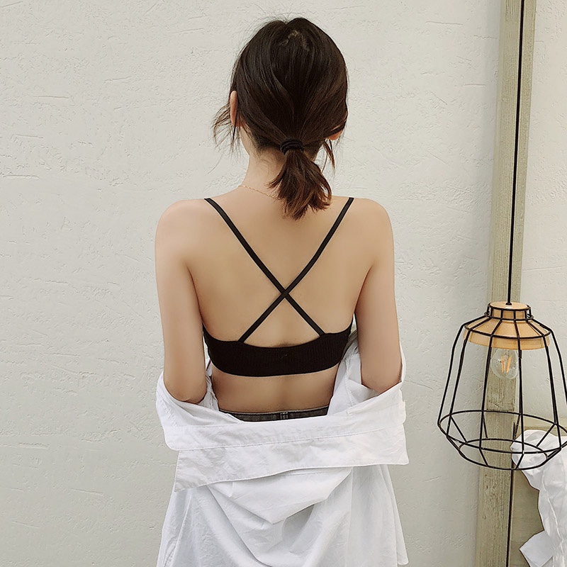 X Bra Summer Women's Cotton Cross Strap Sweet Simple Style Beauty Back Backpack Bra Deep V Solid Color Triangle Cup Tube Top