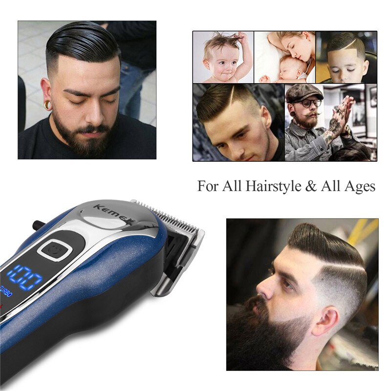 Kemei KM-1995 Professional Hair Clipper Men Cordless Hair Trimmer Stainless Steel Cutter Blade LCD Display Hair Cutting Machine