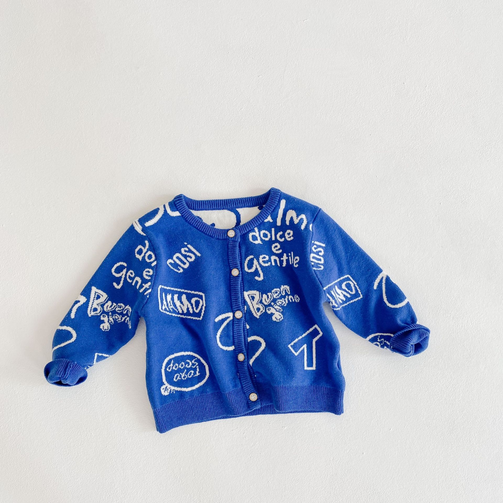 2020 infantil do bebê menina camisola de malha casacos outono novas crianças malha cardigan graffiti outwear bebê recém-nascido roupas: S002blue / 12 m