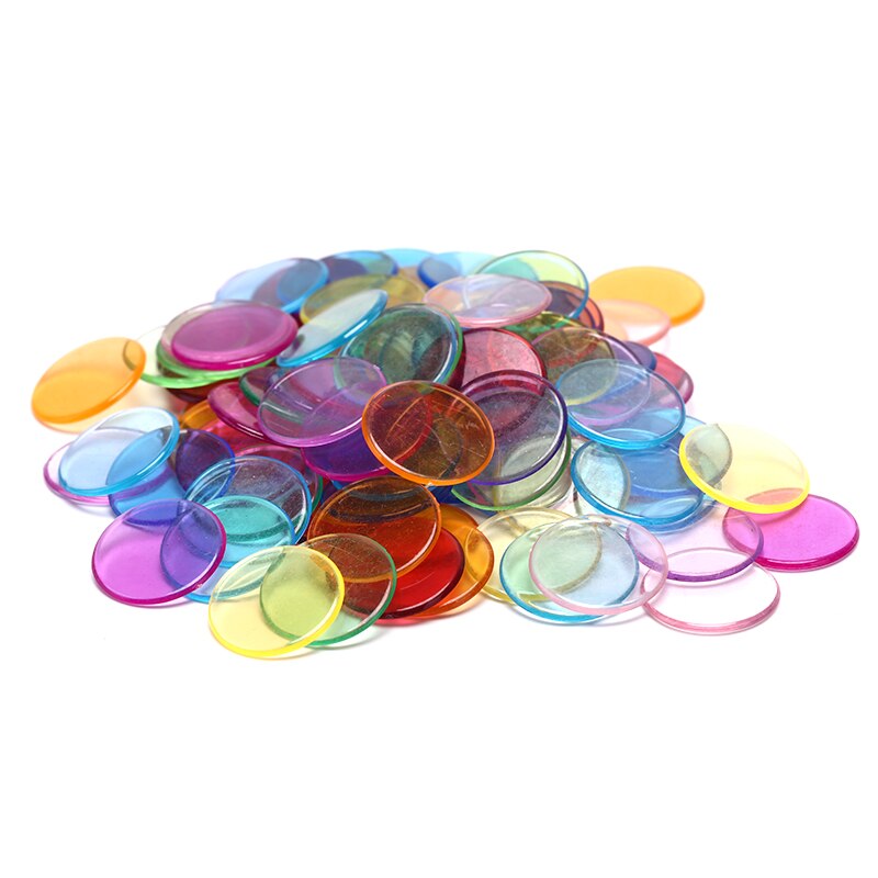 100 stk tæller plastik poker chips casino karneval bingo markører token sjov familie klub brætspil legetøj 8 farver: Bland farve