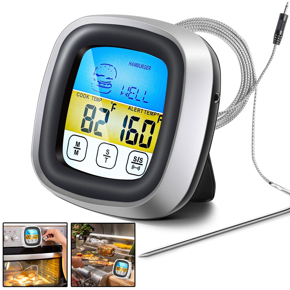 Termómetro Digital para cocina, sonda con pantalla táctil, herramienta de medición de temperatura de alimentos para barbacoa y carne, temporizador para barbacoa, herramientas de cocina, 1 ud.