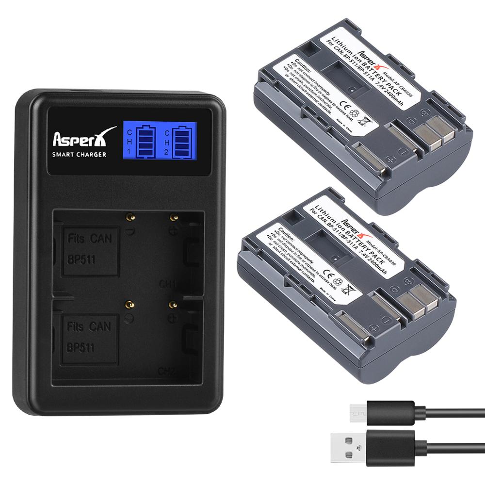 Batería para cámara Canon EOS 5D 50D 40D 20D 30D 10D 1D D60 300D D30, BP-511A de 2400mAh, BP-511, BP511A, BP511
