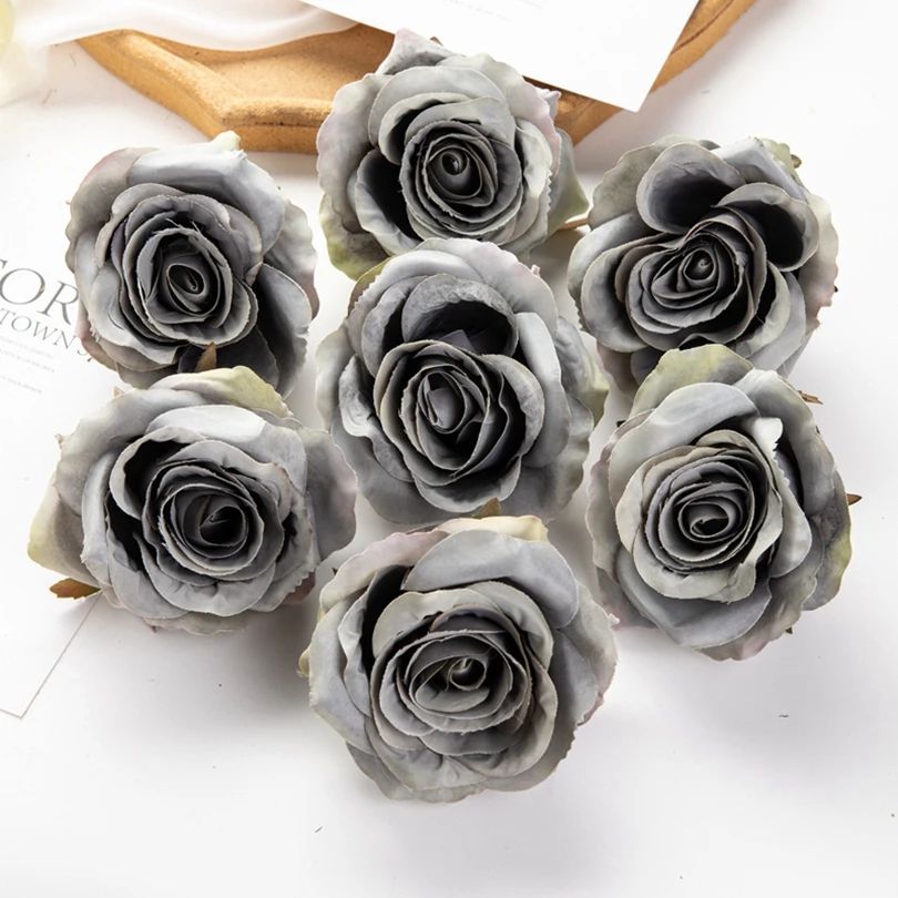 Günstige Rosenkopf-Kunstblumen aus Seide für Zuhause, Hochzeit, Bogen, Bastelbedarf, Dekoration, DIY, Weihnachtskranz, Zubehör, Sammelalbum