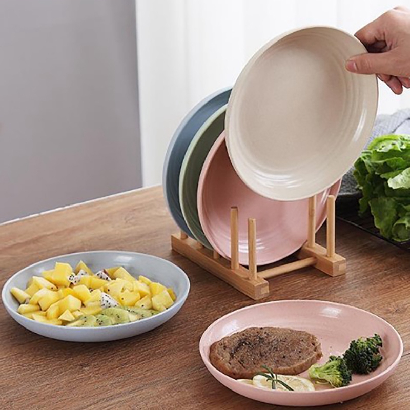 8PCS Wheat Straw Plate Set Dishes Lightweight Unbreakable Dinner Plates Dessert Home Picnic Salad