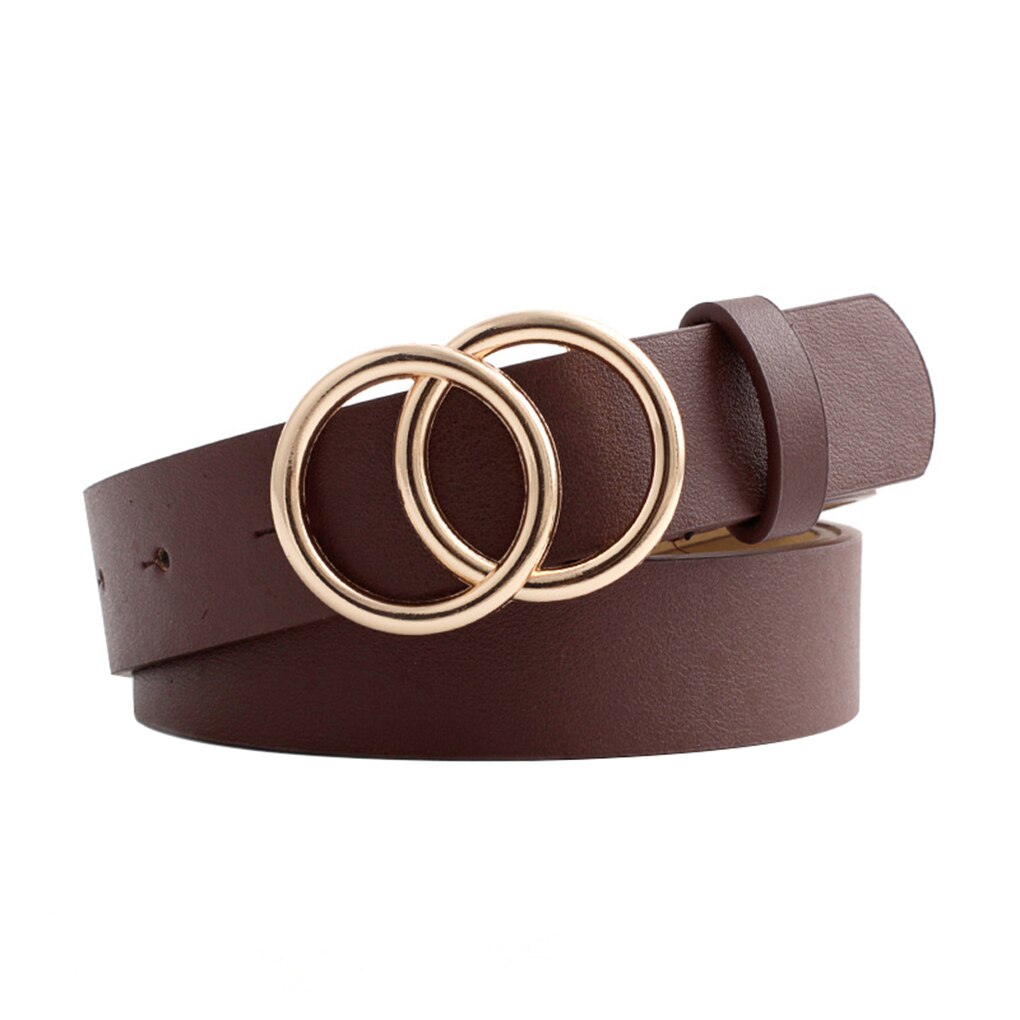 Cinturón de imitación de aleación y cuero para mujer, cinturón con hebilla de doble círculo, botón, vaqueros de ocio, cinturón de para vestido: 05