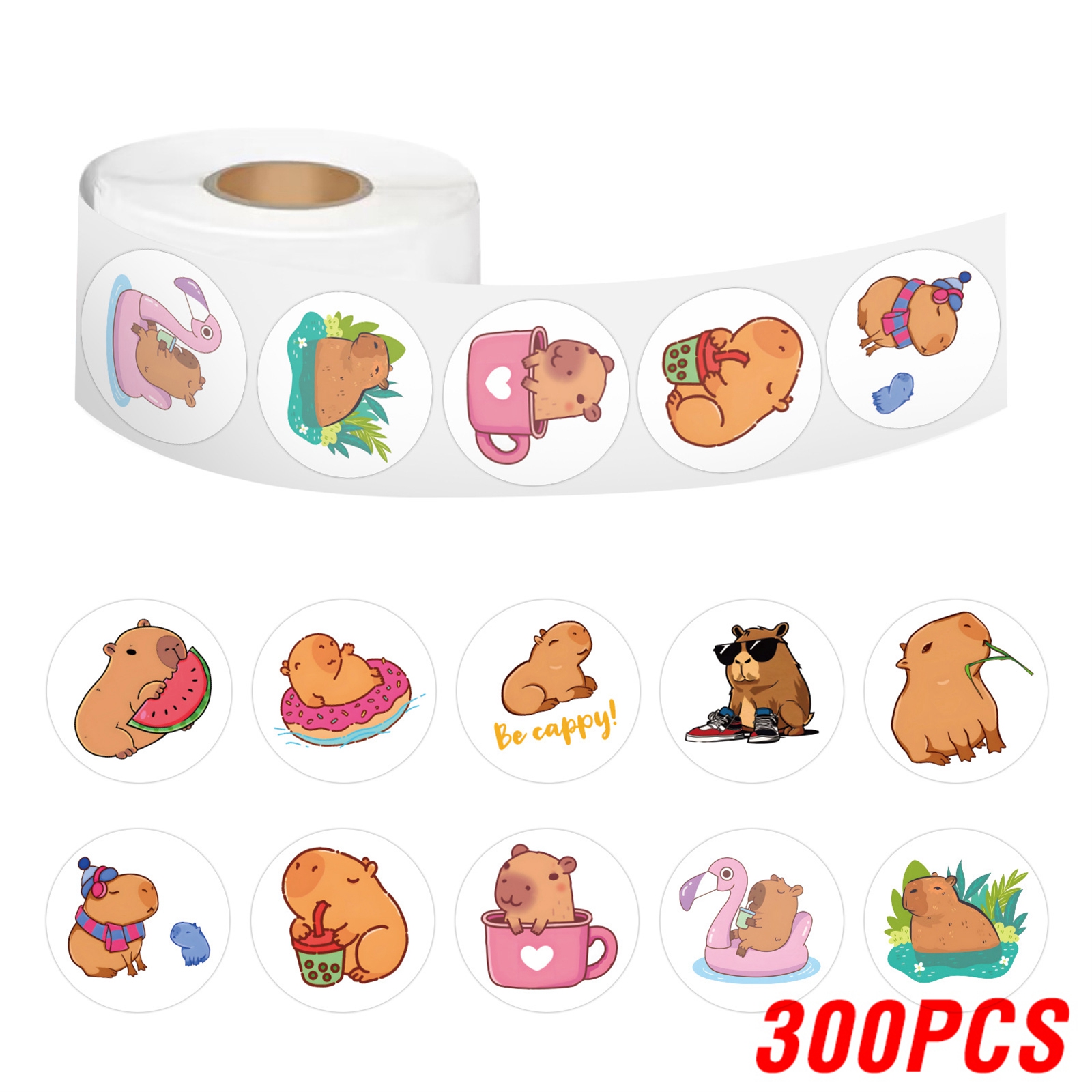 100-500 pièces mignon dodu Capybara dessin animé marron animaux autocollants album à faire soi-même téléphone récompense joint étiquette autocollant mural enfant jouet: YELLOW