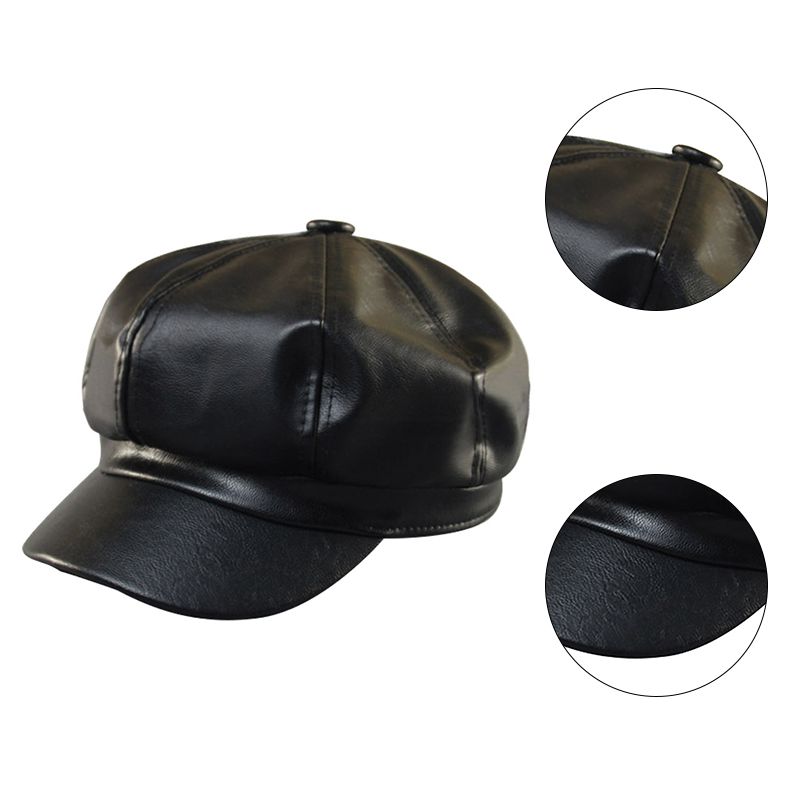 Hüte Damen Herbst Winter Leder Navy Kappe Berets Einfarbig Hut Im Freien Reise Wilden Retro Achteckigen Hut