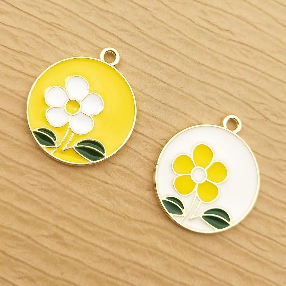 Pingente de flor esmaltada 20x22mm, pingente para fazer joias, brinco de moda, pulseira de pingente, charmoso de colar com 10 peças