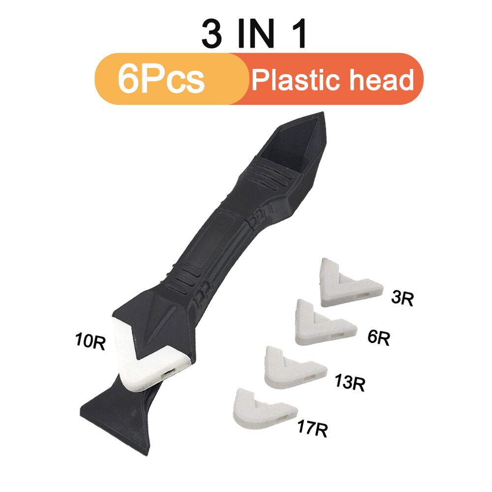 3 In 1 Silicone Sealant Remover Tool Scraper Caulk Mould Smooth Peel Finisher Scraper Grout Removal Useful Hand Tool Kit Set: 6Pcs Plastic Head