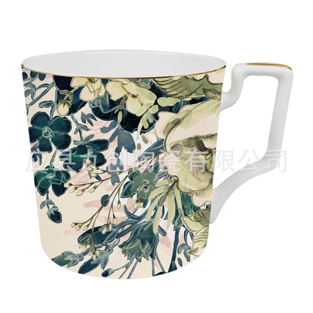 Chinese Keramische Plaat Creatieve Retro Bloem Westerse Voedsel Phnom Penh Plaat Westerse Voedsel Gebak Plaat Bestek Goud Bestek Set: milk cup