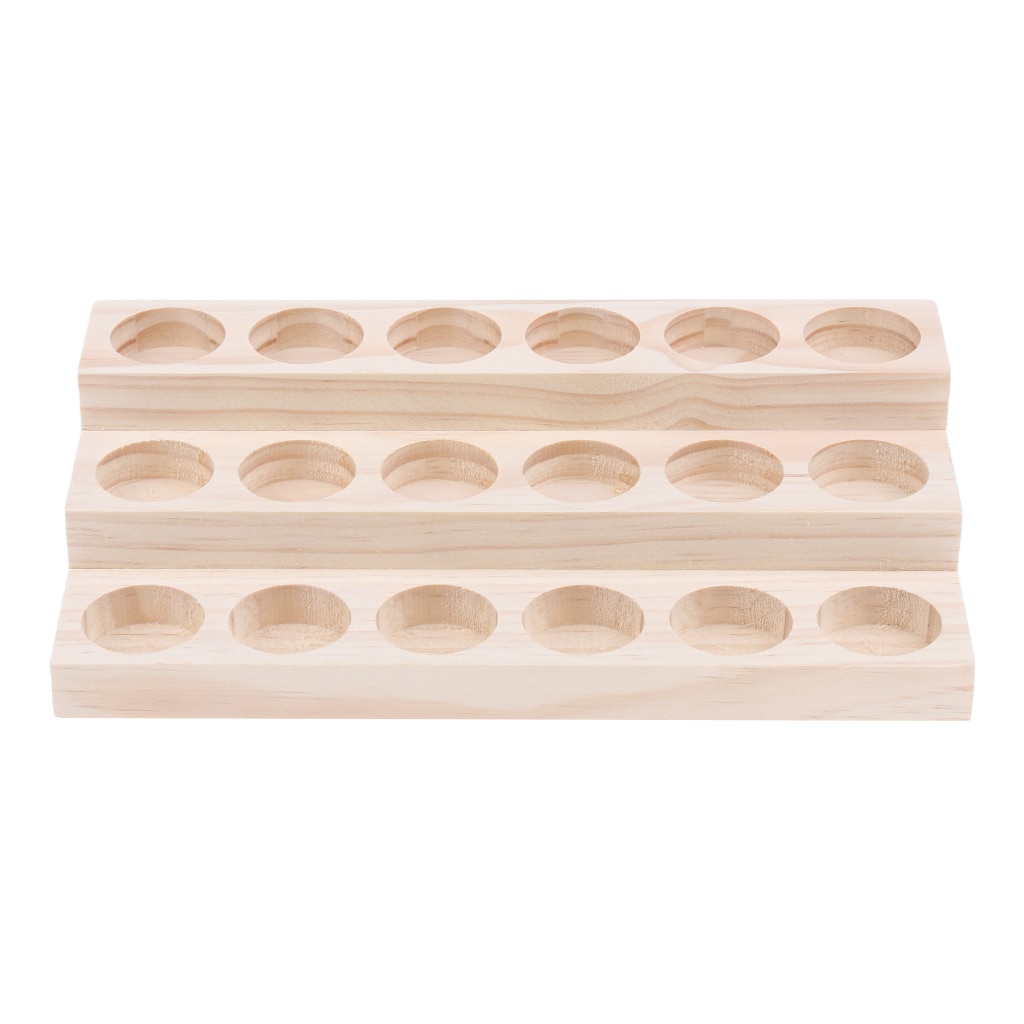 Soporte de exhibición de aceite esencial de madera Natural, estante organizador de almacenamiento para botellas de 9/18/30 ranuras, 5-15ml, bandeja de almacenamiento de Perfume