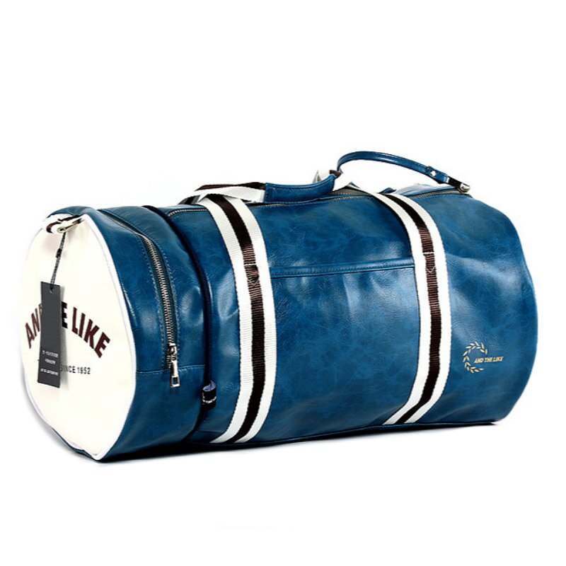 Grande bolsa de viagem dos homens sacos de ombro com sapatos de armazenamento bolso treinamento fitness à prova dlágua couro esporte ginásio saco lgx89: Blue