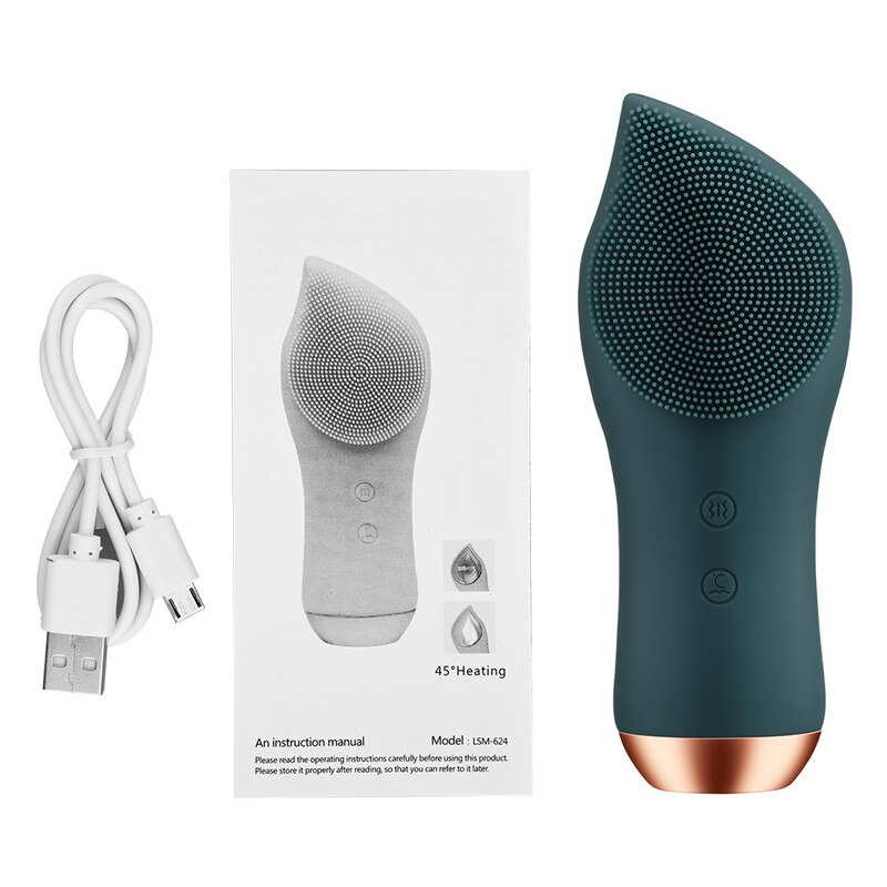Spazzola per il lavaggio del viso elettrica CkeyiN vibrazione ultra sonora detergente profondo riscaldamento sonico massaggio al silicone naso rimozione di punti neri: verde