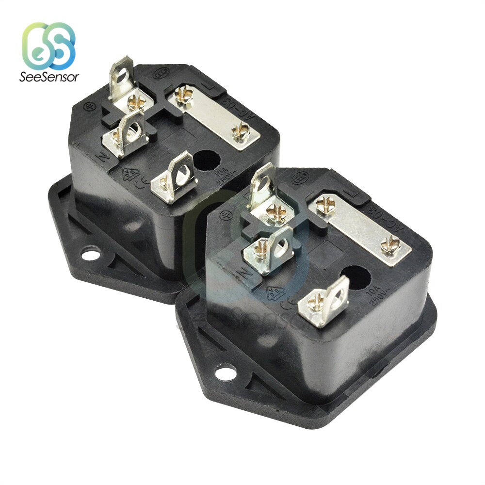10A 250VAC 3 Pin AC-02 conector de entrada de AC-03 enchufe de alimentación portafusibles conector macho