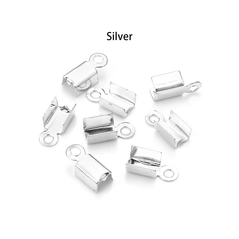 Lot de 200 pièces de perles à sertir pour fermoirs, capuchons d&#39;extrémité de cordon, Clip en cuir et ruban, pliable pour la fabrication de bijoux, connecteurs de collier à faire soi-même: 4.5x12mm / Silver