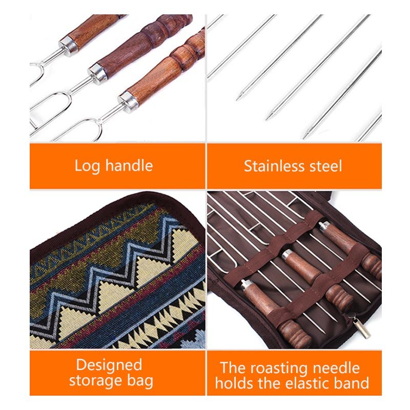 5pcs Stainless Steel Grill Fork Roasting Forks With Bag Camping Dog Skewers BBQ Forks Barbecue Tool Outdoor BBQ Tool