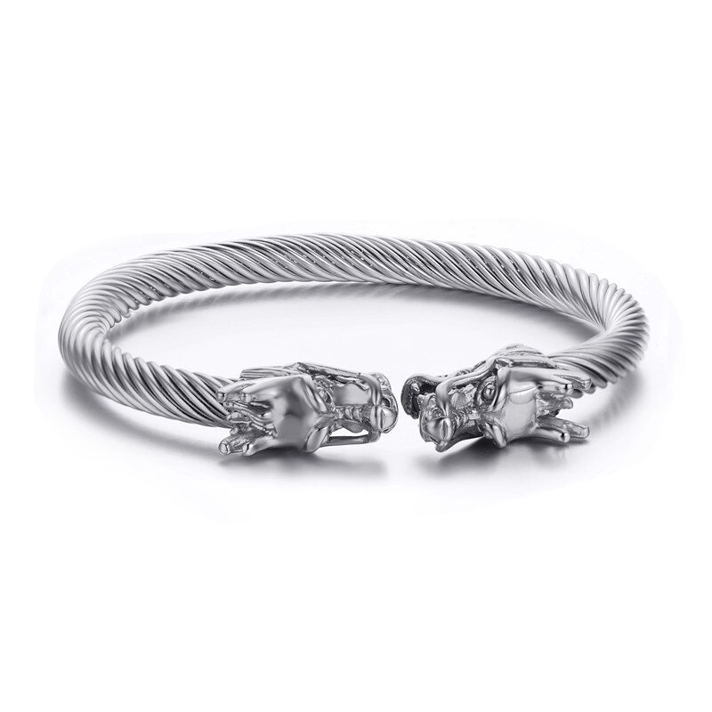 Drachen Akzente Starke Kabel Manschette Armbänder für Männer Edelstahl Elastische Einstellbare Armreif Jahrgang Männlichen Schmuck Brackelts: Splitter