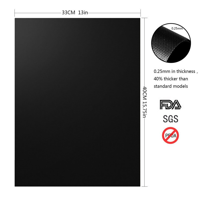 Tapis de cuisson pour barbecue, feuille de cuisson antiadhésive en téflon, plaque de cuisson et barbecue, 40x33cm, résistante à la chaleur et facile à nettoyer: Grilling Mat Black