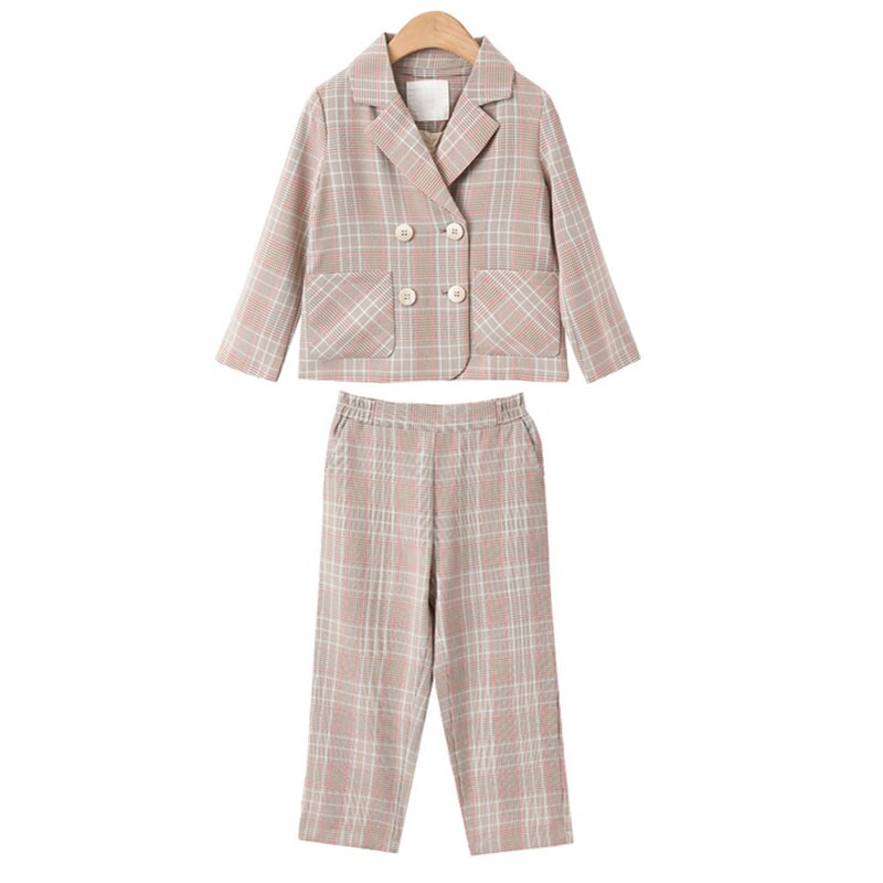 Veste + jupe + chemisier à carreaux pour filles, ensemble 3 pièces de de luxe, veste + jupe + chemisier, tenue décontractée pour adolescentes, printemps et automne: Jacket and Pants / 13